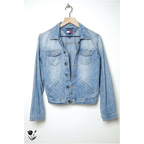 Women’s Tommy Hilfiger Jeans Denim Jacket Light Wash Long Sleeve Y2K/2000s Era - Picture 1 of 15